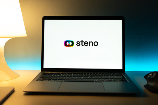 West Bangal, India - july 5, 2023 : Steno ai logo on phone screen stock image.