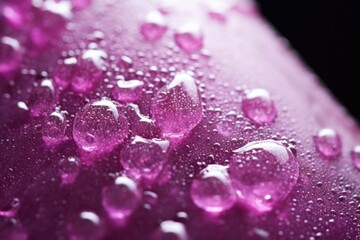 condensation droplets on the glass bottle containing grape soda