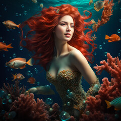 Obraz na płótnie Canvas Enchanting Mermaid Beneath the Waves