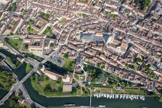 Aerial view of the french city of Dole in the Jura region of France
