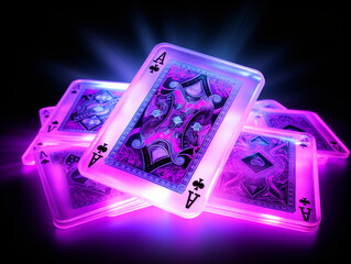 illustration of playing cards with neon light