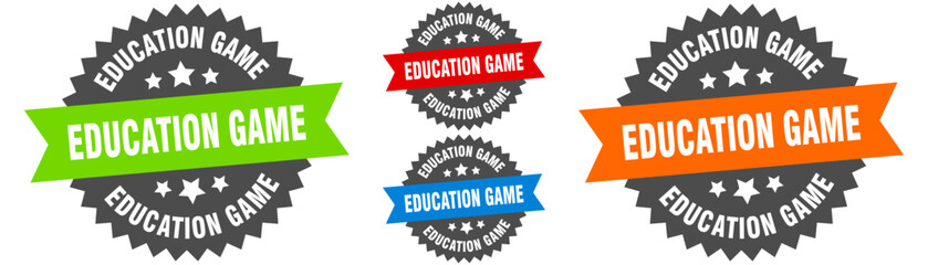 education game sign. round ribbon label set. Seal