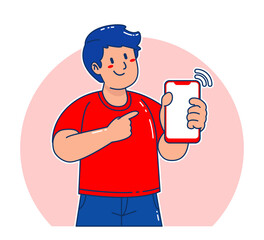 Cartoon man holding a smartphone