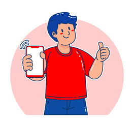 Cartoon man holding a smartphone