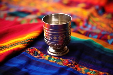 a unity cup brimming with fresh water, placed on a vibrant cloth