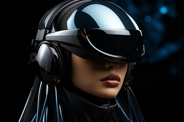 a young woman wearing a virtual reality headset generative by ai