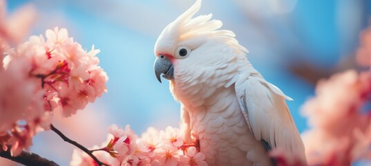 White parrot outdoor. Generative AI technology.