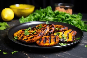 mango bbq grilled plantains served with fresh greens