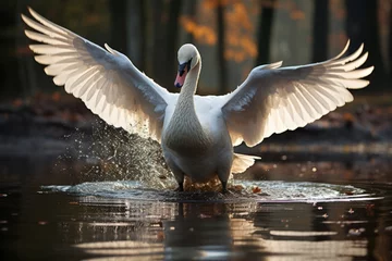 Zelfklevend Fotobehang Graceful Swan Gliding On A Mirror-Like Lake, Generative AI © fahmy