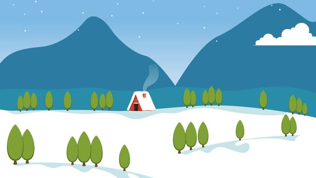 Animation Winter landscape background with snowy