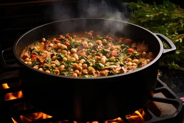 Poster black-eyed peas stew cooking in pot for kwanzaa © altitudevisual