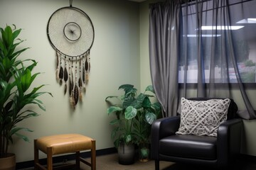 a dreamcatcher hanging on the wall of a therapy room - obrazy, fototapety, plakaty