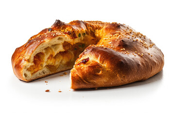 Piece of bread with bite taken out of it. Can be used to depict hunger, food cravings, or snack concept.