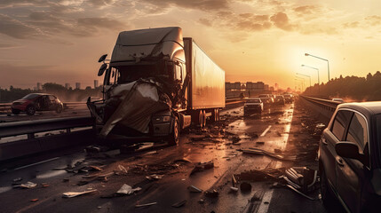 Accident of Truck collision on the expressway. Generative Ai - obrazy, fototapety, plakaty