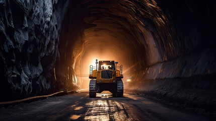 Fototapeta na wymiar Tunnel Excavator to drill a road through the mountains. road construction. Generative Ai