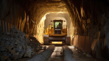 Fototapeta na wymiar Tunnel Excavator to drill a road through the mountains. road construction. Generative Ai