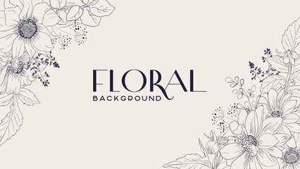 Minimalistic stylish background with painted flower outlines in a restrained color.