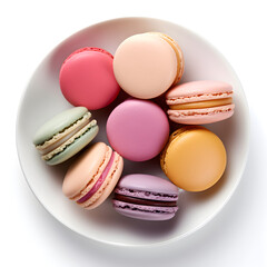 delicious plate of macaroons isolated on a white background