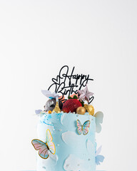 birthday cake with candles food anniversary concept cover banner background.	
