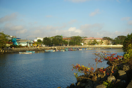 Beautiful and sunny morning view on the beach in Cilacap, Indonesia.