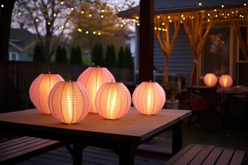 paper lanterns forming a gentle glow on a rattan table