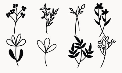 Botanical arts. Hand drawn continuous line drawing of abstract flower, floral. Vector illustration. 