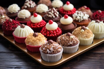 boxing day themed cupcakes lined on a tray