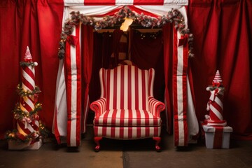 a photo booth that resembles a red and white santas sleigh