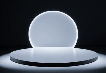 Minimalist black geometric pedestal for product showcase. Abstract black background. Generative AI.