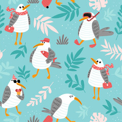 Summer seamless pattern with seagulls