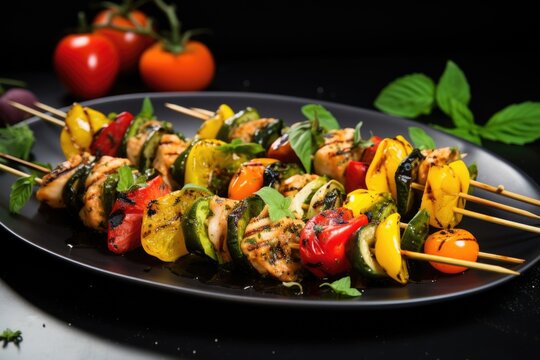 shrimp skewers with vibrant herb garnishment