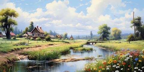 Obraz premium painting of countryside, generative AI