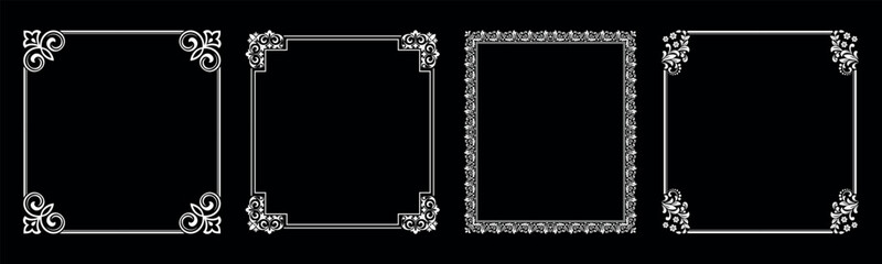 Set of decorative frames Elegant vector element for design in Eastern style, place for text. Floral black and white borders. Lace illustration for invitations and greeting cards.