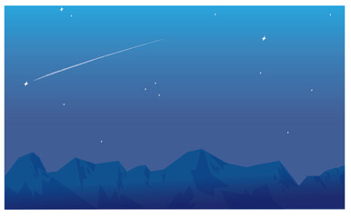 星空と夜の山脈と流れ星の背景ベクターイラスト 