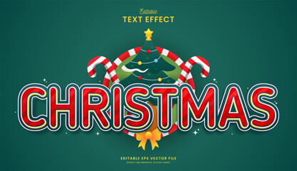 decorative christmas with decoration editable text effect vector design - obrazy, fototapety, plakaty