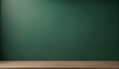 Empty wooden table, green wall