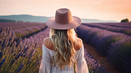girl in a hat in lavender field 