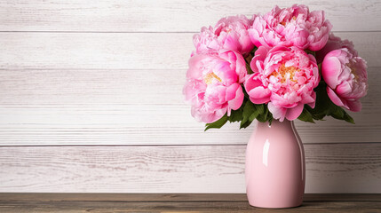 Vase with pink peonies flowers - Powered by Adobe