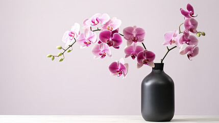 Vase with pink orchids flowers