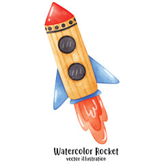 Watercolor Rocketship, Rocketship vector illustration, spaceship