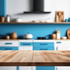 Empty kitchen table and blurred kitchen background