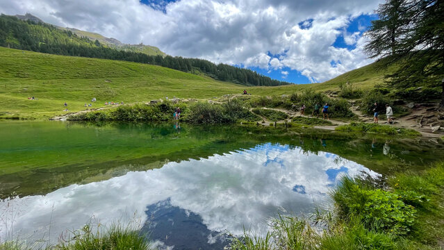 Alpine lake reflection in summer