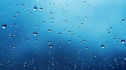 Raindrops on a blue glass background - obrazy, fototapety, plakaty