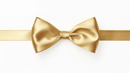 Fototapeta premium Gold satin bow with ribbons on white background