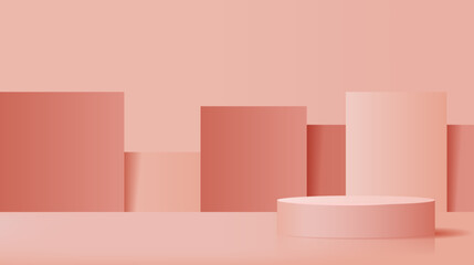 realistic pink or coral podium. presentation studio for cosmetic or fashion products.