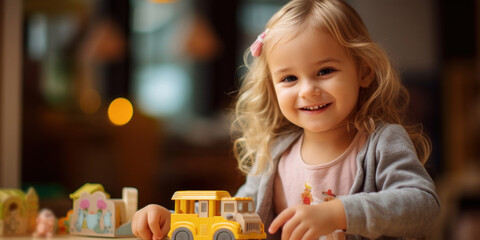 Portrait of a cute smiling girl with toys