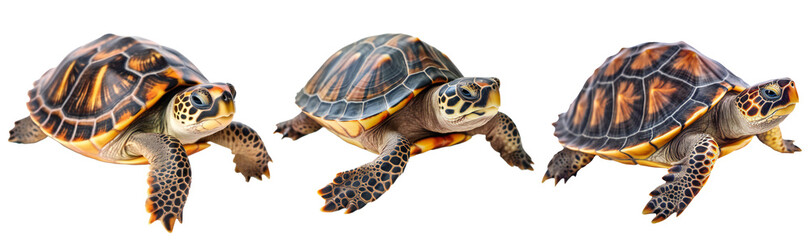 Fototapeta premium Set of sea turtles isolated on transparent