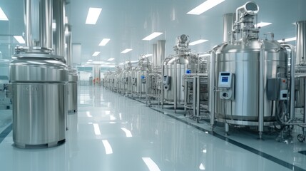 Pharmaceutical factory, Production line in pharmaceutical factory. - obrazy, fototapety, plakaty