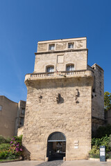 Vertical view of historic monument Tour de la Babote or Babotte, ancient observatory of Montpellier, France