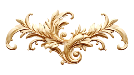 Golden Baroque Ornament 3D Set on White Background